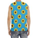 Blue Cute Sunflower Pattern Print Men's Fitness Tank Top