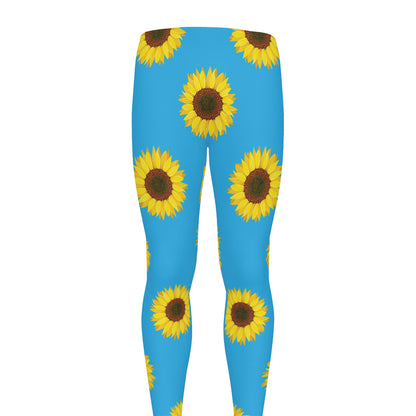 Blue Cute Sunflower Pattern Print Men's leggings