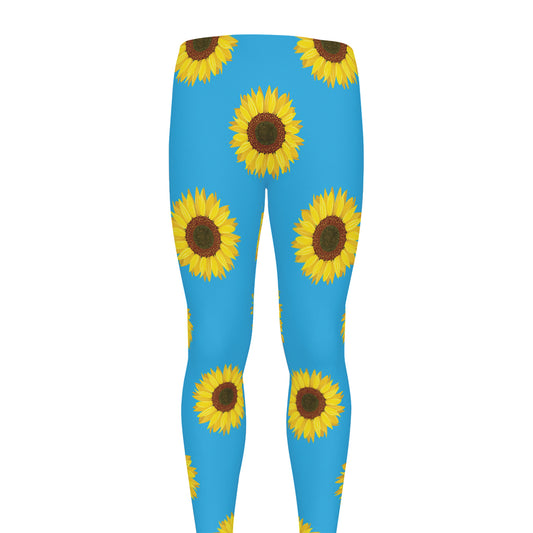 Blue Cute Sunflower Pattern Print Men's leggings