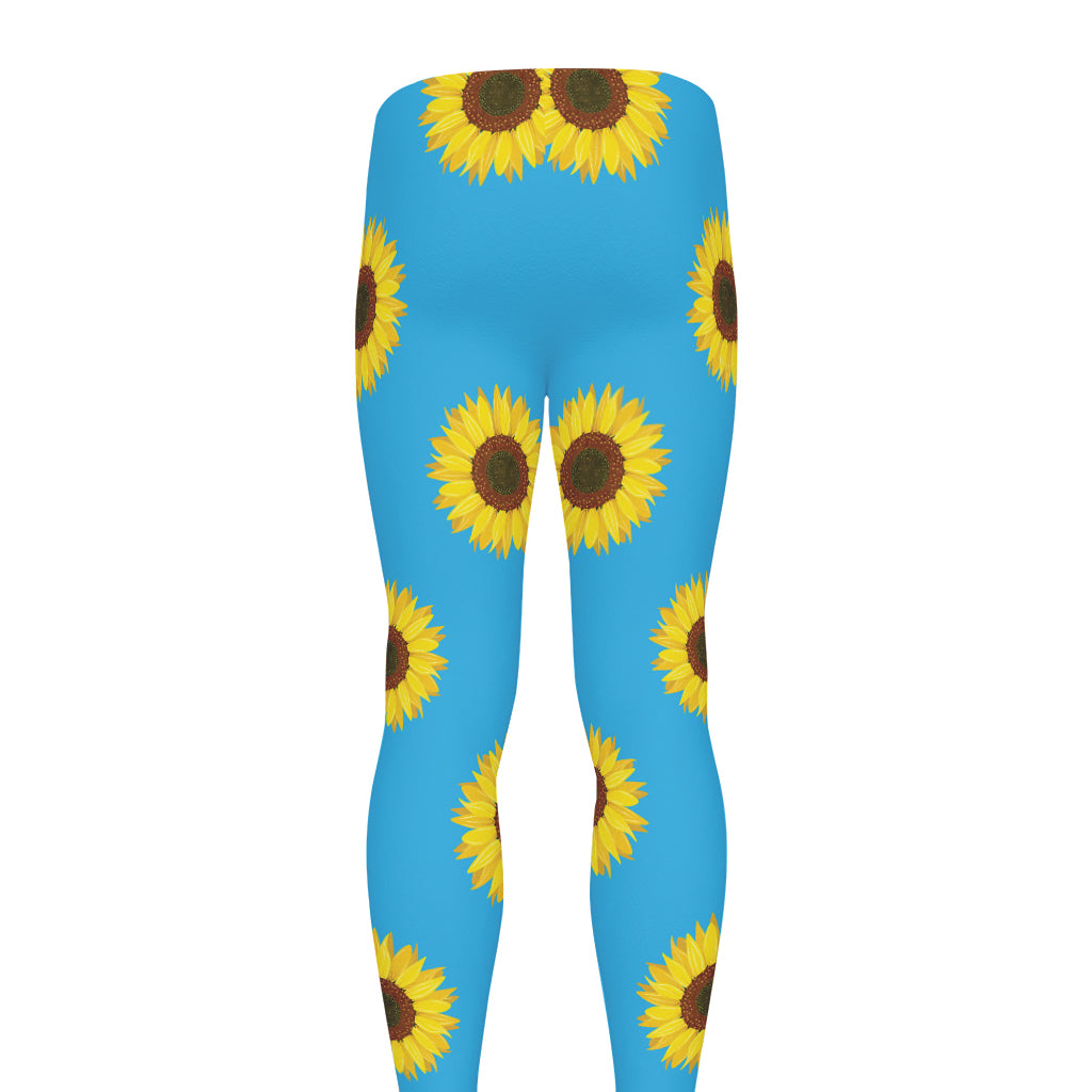 Blue Cute Sunflower Pattern Print Men's leggings