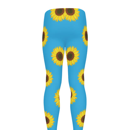 Blue Cute Sunflower Pattern Print Men's leggings