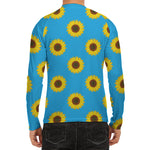 Blue Cute Sunflower Pattern Print Men's Long Sleeve Rash Guard
