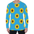 Blue Cute Sunflower Pattern Print Men's Long Sleeve T-Shirt