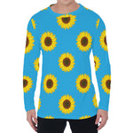 Blue Cute Sunflower Pattern Print Men's Long Sleeve T-Shirt