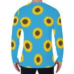 Blue Cute Sunflower Pattern Print Men's Long Sleeve T-Shirt