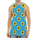 Blue Cute Sunflower Pattern Print Men's Muscle Tank Top