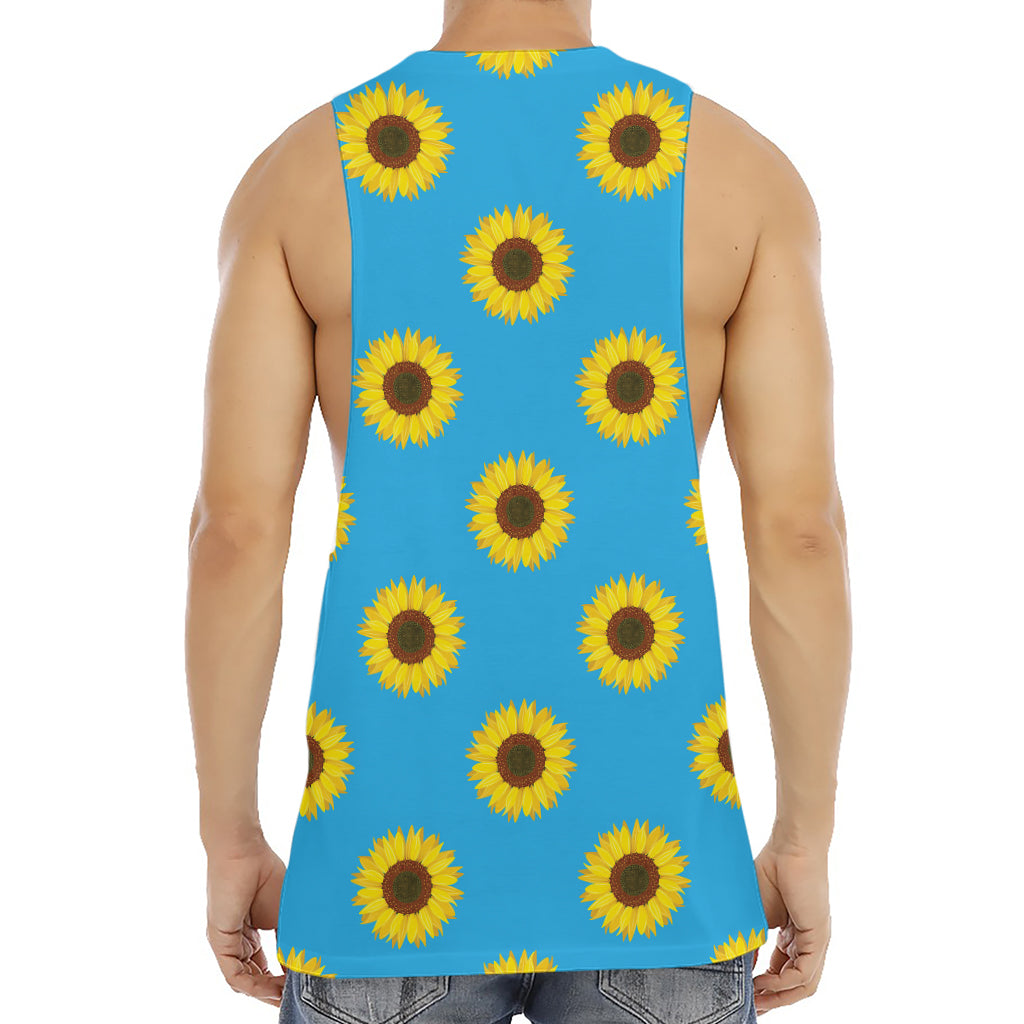 Blue Cute Sunflower Pattern Print Men's Muscle Tank Top