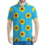 Blue Cute Sunflower Pattern Print Men's Polo Shirt