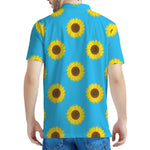 Blue Cute Sunflower Pattern Print Men's Polo Shirt