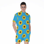 Blue Cute Sunflower Pattern Print Men's Rompers