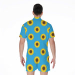 Blue Cute Sunflower Pattern Print Men's Rompers