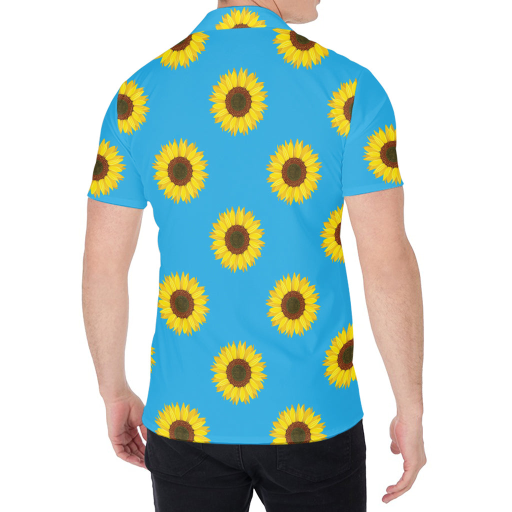 Blue Cute Sunflower Pattern Print Men's Shirt