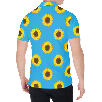 Blue Cute Sunflower Pattern Print Men's Shirt