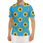 Blue Cute Sunflower Pattern Print Men's Short Sleeve Rash Guard