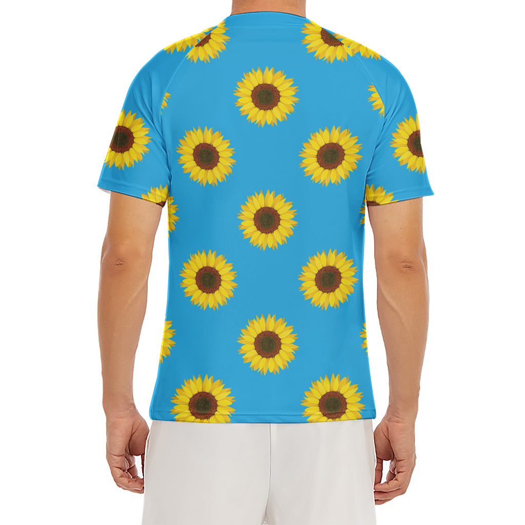 Blue Cute Sunflower Pattern Print Men's Short Sleeve Rash Guard