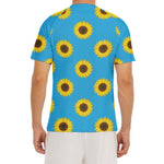 Blue Cute Sunflower Pattern Print Men's Short Sleeve Rash Guard
