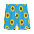 Blue Cute Sunflower Pattern Print Men's Athletic Shorts