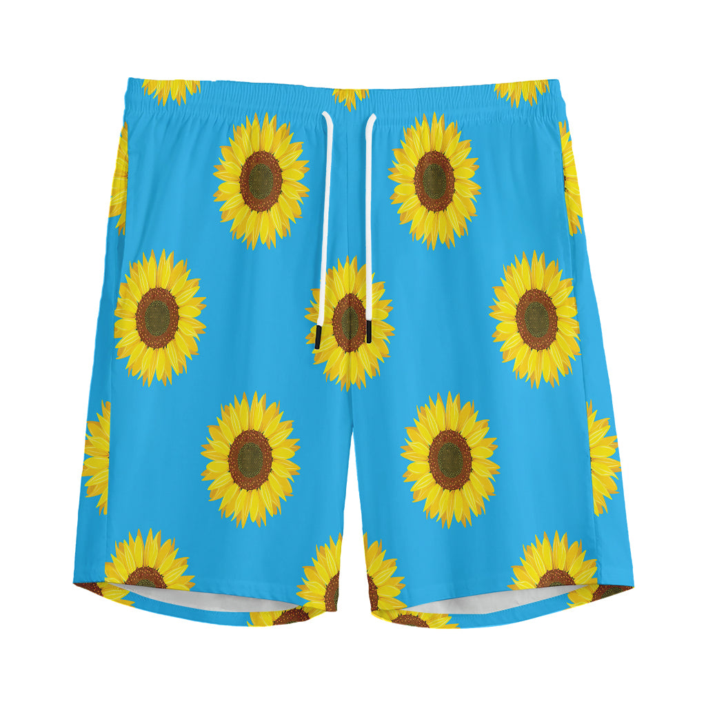 Blue Cute Sunflower Pattern Print Men's Sports Shorts
