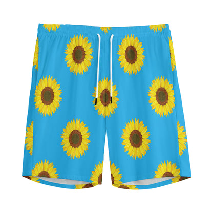 Blue Cute Sunflower Pattern Print Men's Sports Shorts