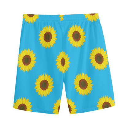 Blue Cute Sunflower Pattern Print Men's Sports Shorts