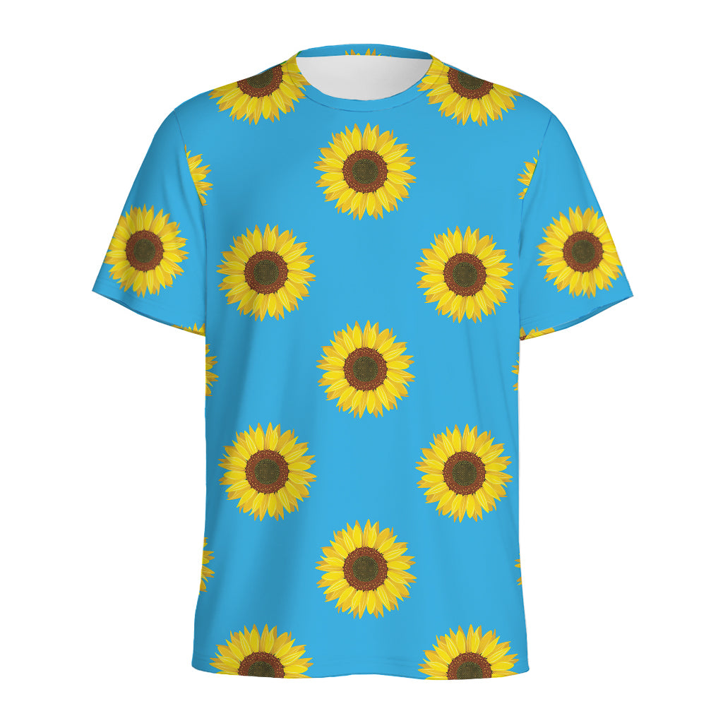Blue Cute Sunflower Pattern Print Men's Sports T-Shirt