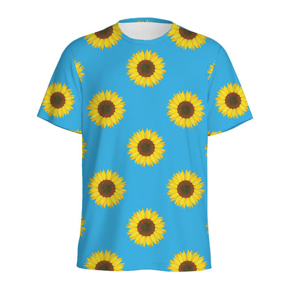 Blue Cute Sunflower Pattern Print Men's Sports T-Shirt