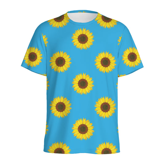 Blue Cute Sunflower Pattern Print Men's Sports T-Shirt
