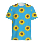 Blue Cute Sunflower Pattern Print Men's Sports T-Shirt