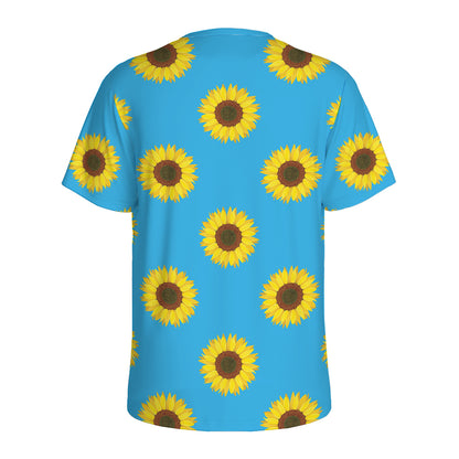 Blue Cute Sunflower Pattern Print Men's Sports T-Shirt