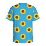 Blue Cute Sunflower Pattern Print Men's Sports T-Shirt