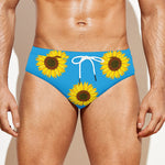 Blue Cute Sunflower Pattern Print Men's Swim Briefs