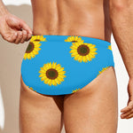 Blue Cute Sunflower Pattern Print Men's Swim Briefs