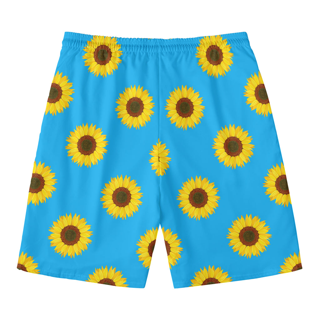 Blue Cute Sunflower Pattern Print Men's Swim Trunks