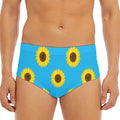 Blue Cute Sunflower Pattern Print Men's Triangle Swim Briefs