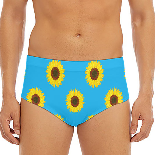 Blue Cute Sunflower Pattern Print Men's Triangle Swim Briefs