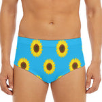Blue Cute Sunflower Pattern Print Men's Triangle Swim Briefs