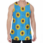 Blue Cute Sunflower Pattern Print Men's Velvet Tank Top