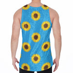 Blue Cute Sunflower Pattern Print Men's Velvet Tank Top