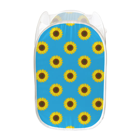 Blue Cute Sunflower Pattern Print Mesh Laundry Hamper