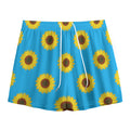 Blue Cute Sunflower Pattern Print Mesh Shorts