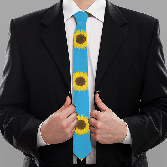 Blue Cute Sunflower Pattern Print Necktie