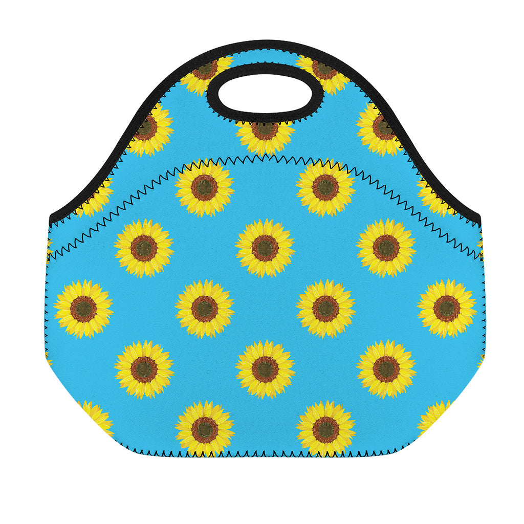 Blue Cute Sunflower Pattern Print Neoprene Lunch Bag