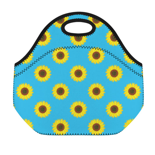 Blue Cute Sunflower Pattern Print Neoprene Lunch Bag