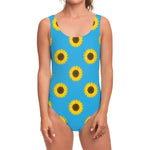 Blue Cute Sunflower Pattern Print One Piece Swimsuit