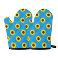 Blue Cute Sunflower Pattern Print Oven Mitts
