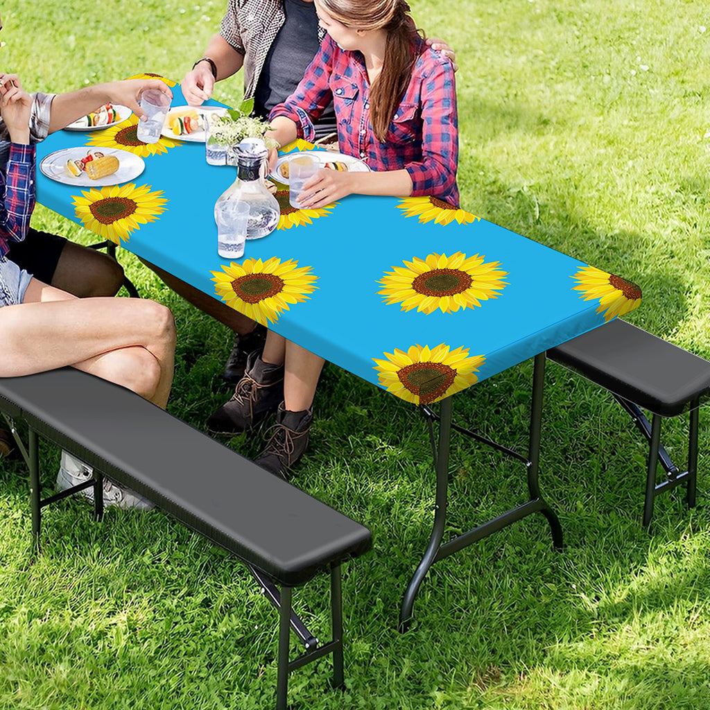 Blue Cute Sunflower Pattern Print Picnic Table Cover