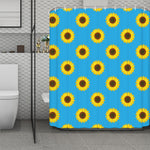 Blue Cute Sunflower Pattern Print Polyester Shower Curtain