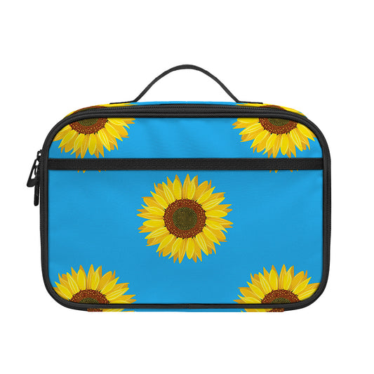 Blue Cute Sunflower Pattern Print Portable Lunch Bag