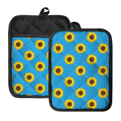 Blue Cute Sunflower Pattern Print Pot Holders With Pocket