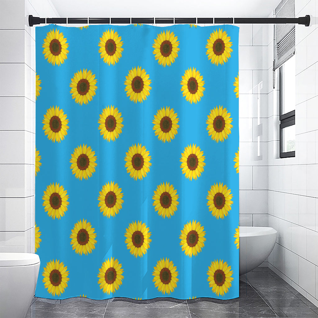 Blue Cute Sunflower Pattern Print Premium Shower Curtain